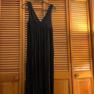 black cotton maxi deep V dress